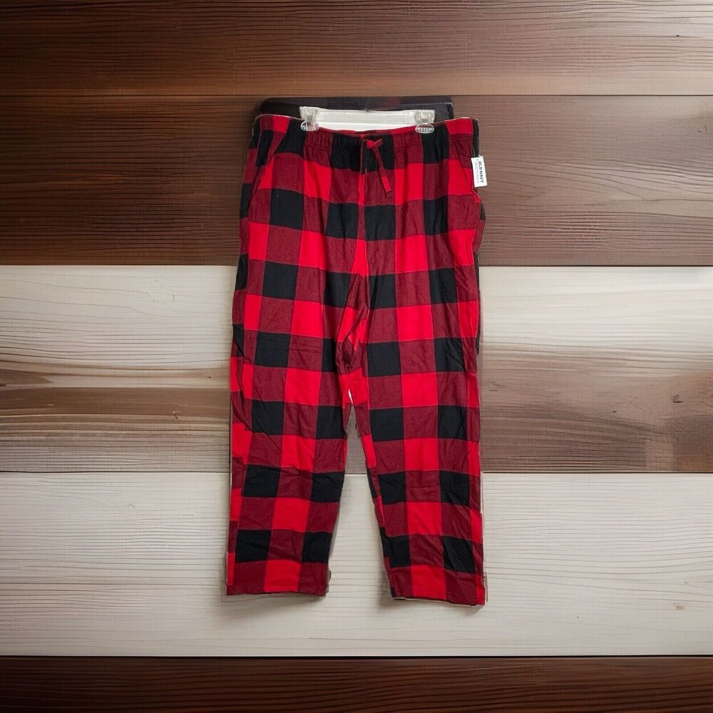 Old Navy Men Sleepwear XXL Red Buffalo Plaid Pajama Pants Drawstring Pockets NWT